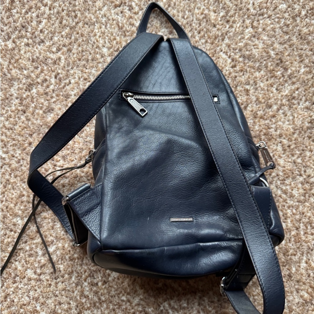Rebecca Minkoff Navy Leather Backpack with Unique Triangle Design, Julian Bag - Picture 4 of 8